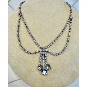 1940s–50s Vintage Rhinestone Statement Necklace Old Hollywood Glam Draped Drop